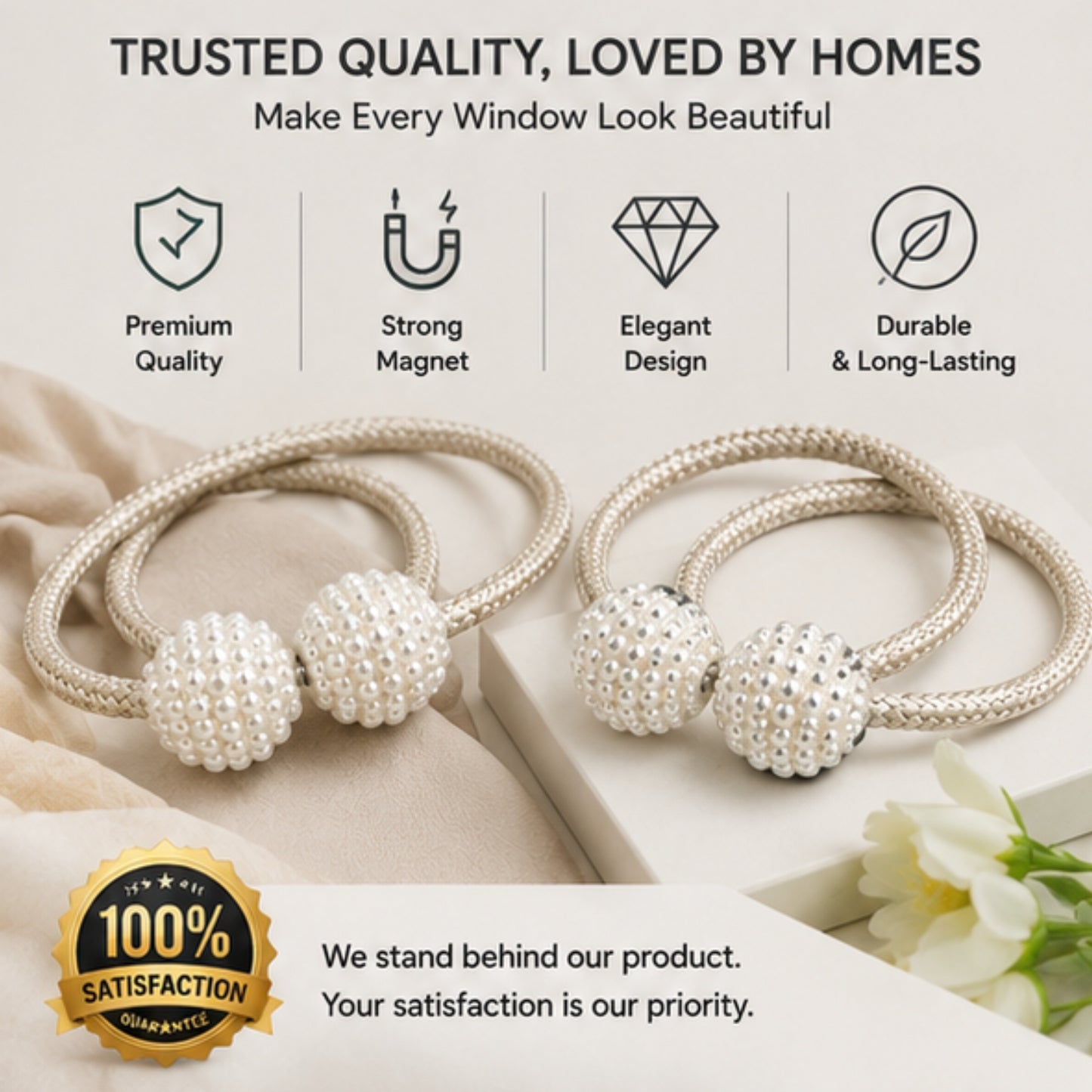 Pearl Magnetic Curtain Tiebacks (Set of 2)