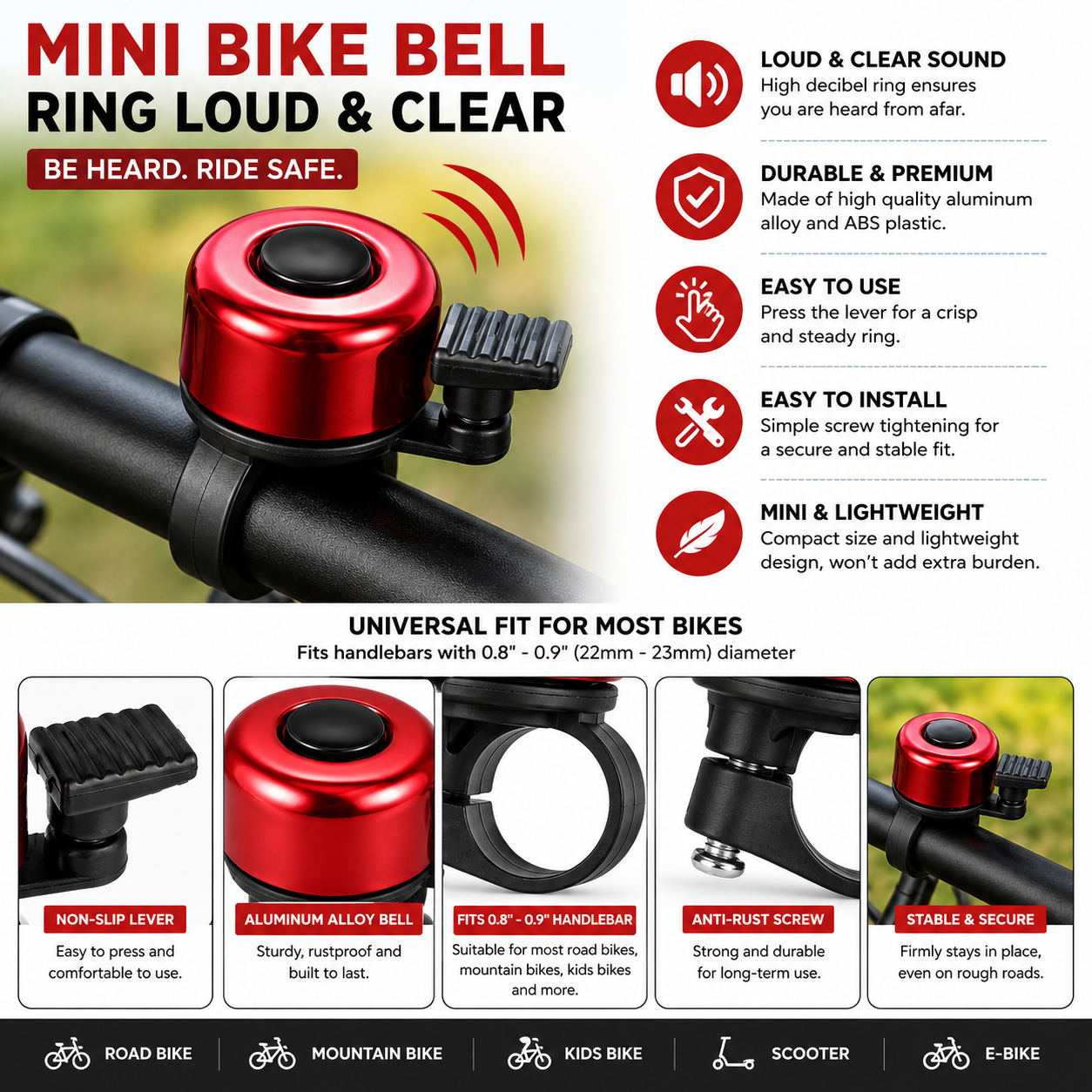 Mini Bike Bell – Loud Handlebar Alarm for Road & Mountain Bikes