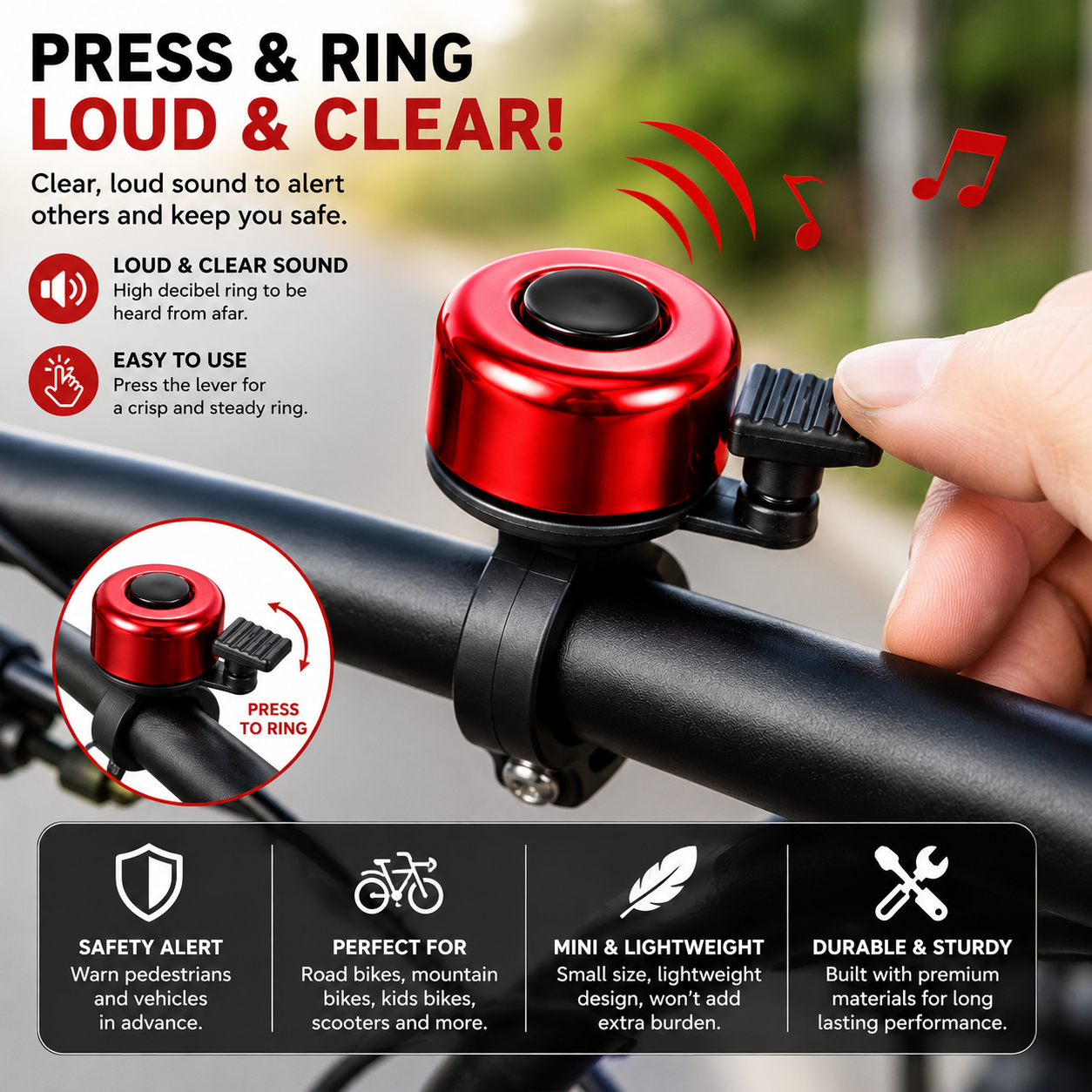 Mini Bike Bell – Loud Handlebar Alarm for Road & Mountain Bikes