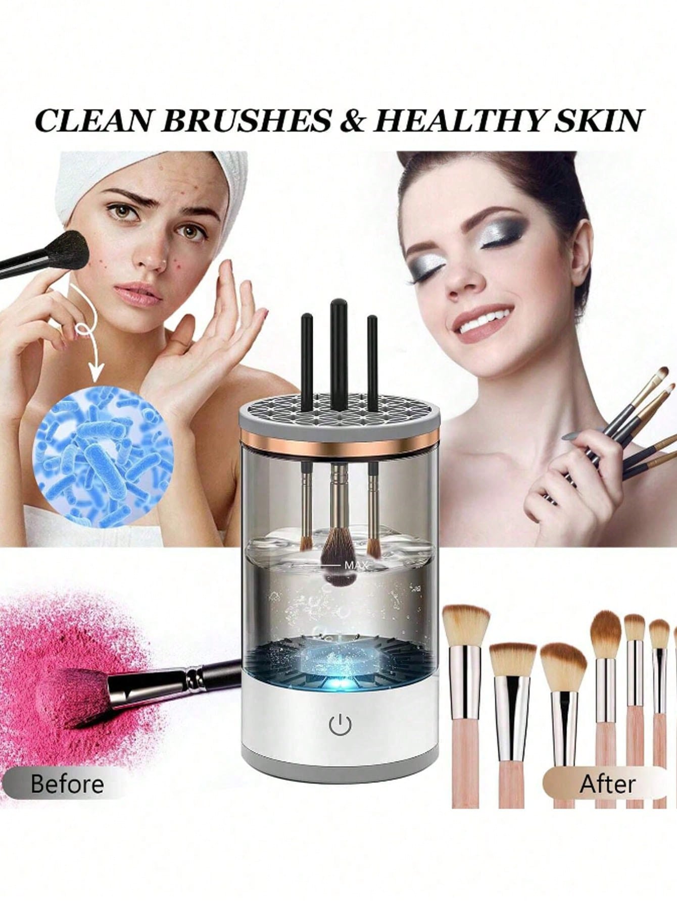 Electric Makeup Brush Cleaner USB-Powered For All Brush Sizes