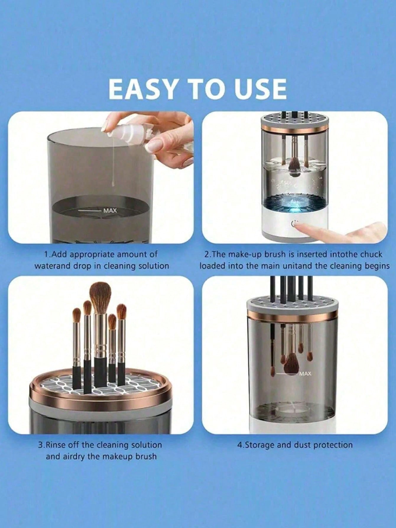 Electric Makeup Brush Cleaner USB-Powered For All Brush Sizes