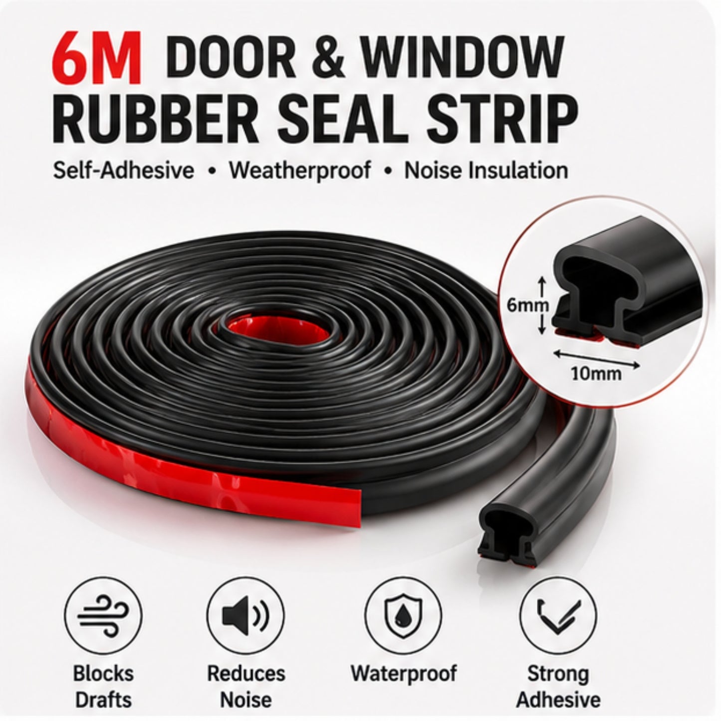 Premium Silicone Door Seal Strip – 6M Weatherproof Noise & Draught Blocker