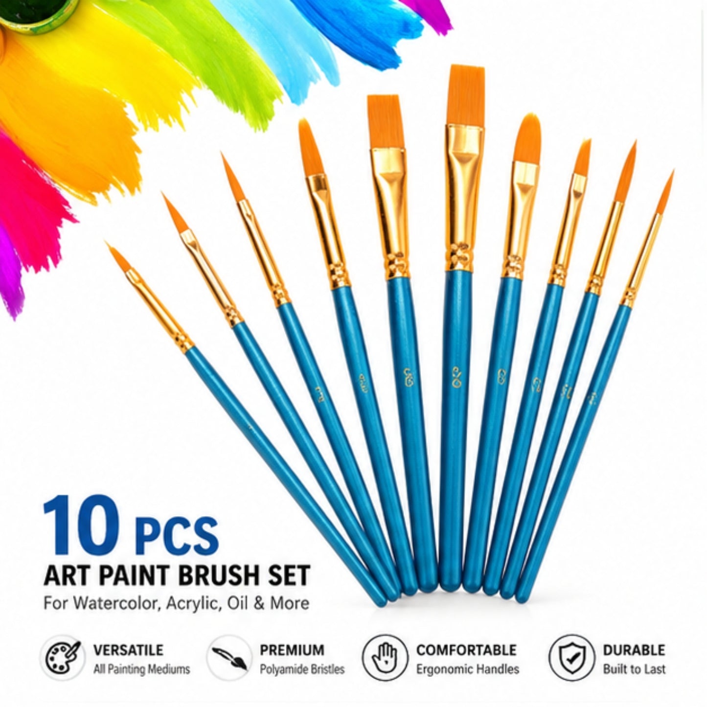 Professional Artist Paint Brush Set – 10 Piece