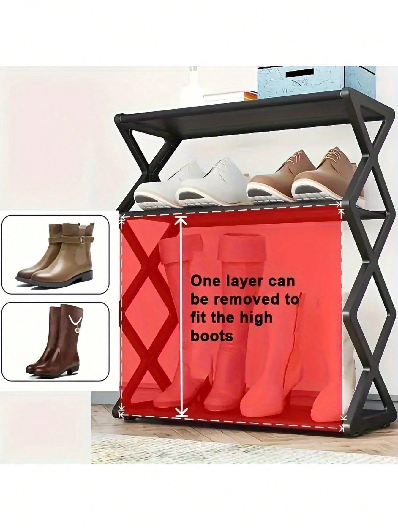 4-Layer Plastic Shoe Rack Organizer Stackable Shoe Cabinets-Black