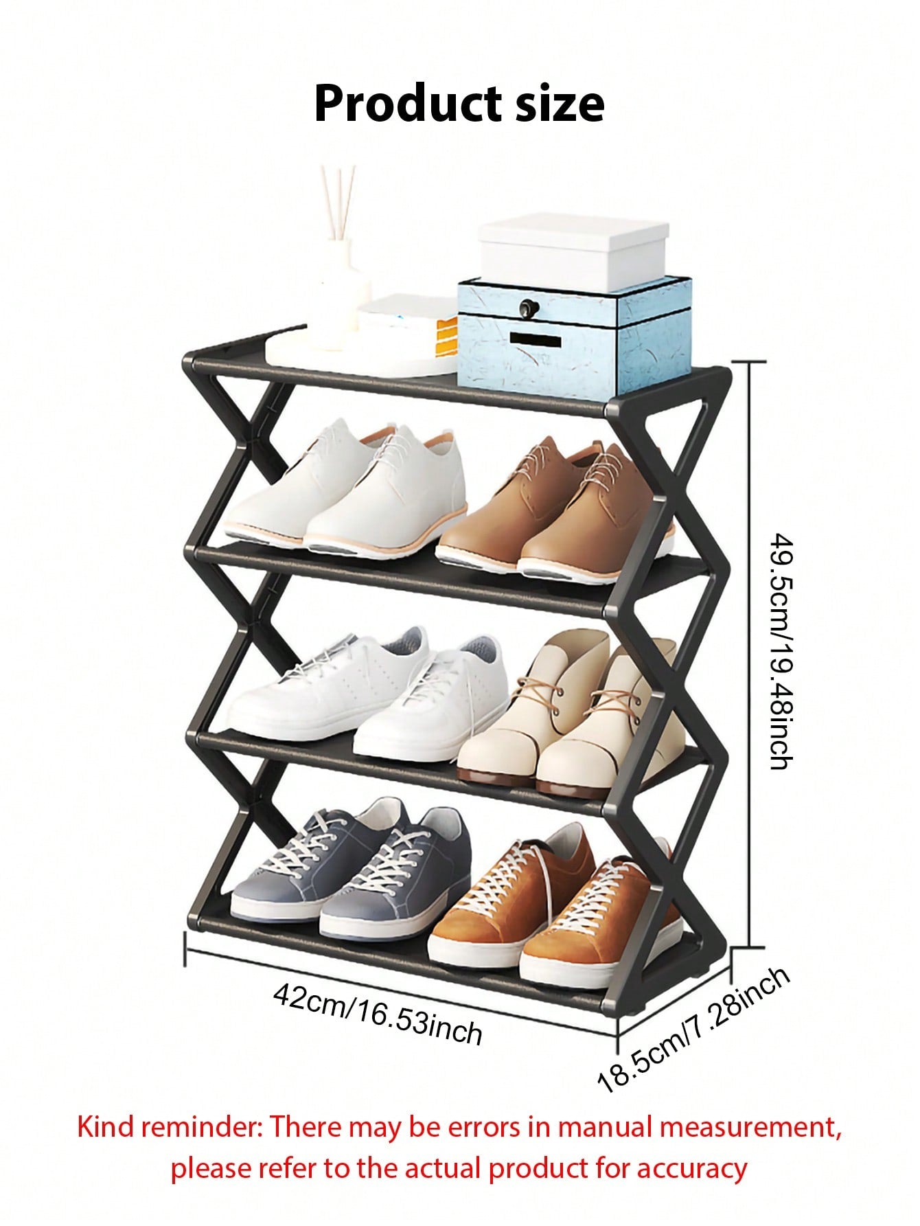 4-Layer Plastic Shoe Rack Organizer Stackable Shoe Cabinets-Black