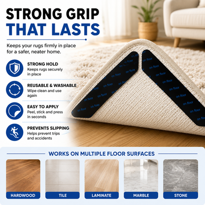 Anti Slip Rug Grippers – Reusable Washable Carpet Stickers