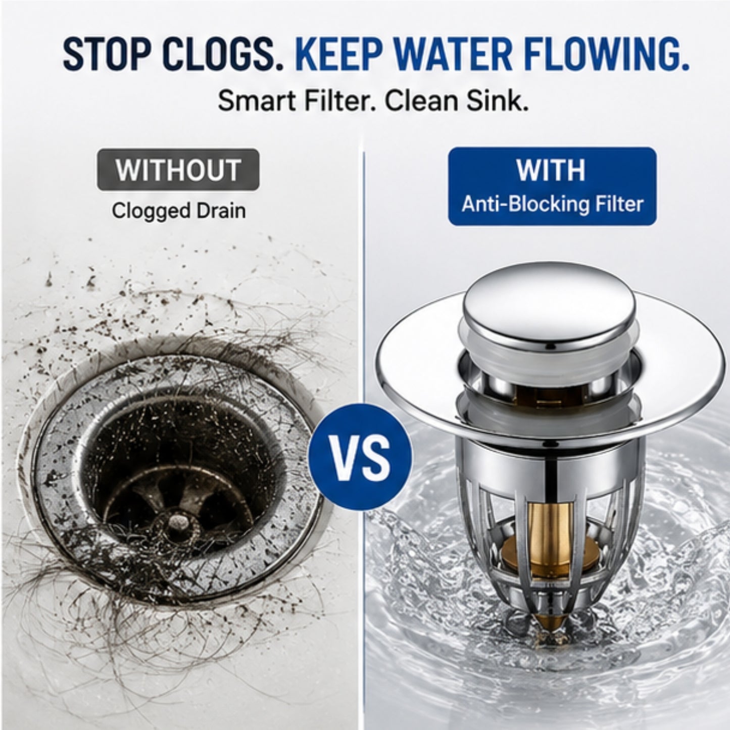 Push Button Pop-Up Drain Stopper for Sink & Bathtub