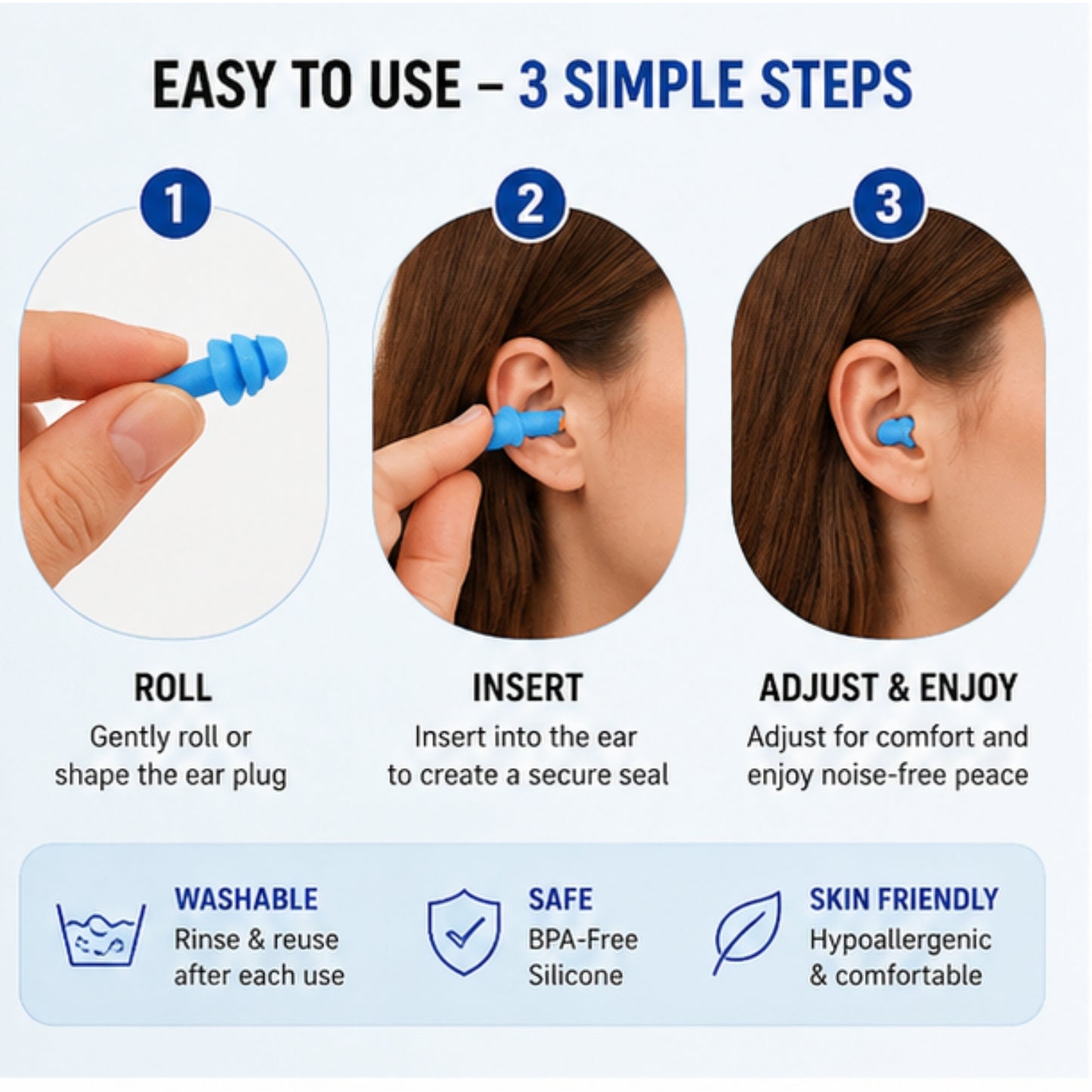 Reusable Silicone Noise-Reducing Ear Plugs – 5 Pair Set