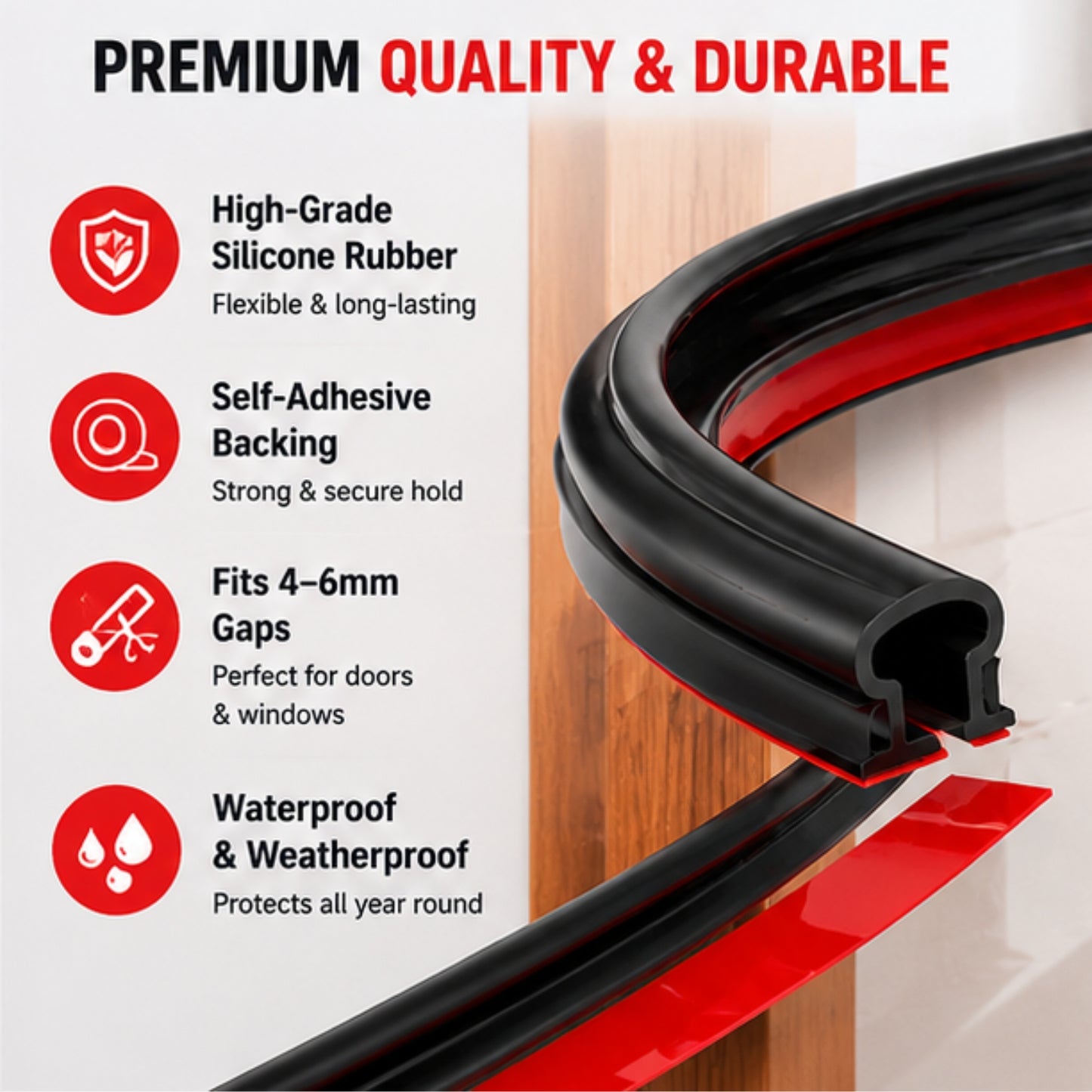 Premium Silicone Door Seal Strip – 6M Weatherproof Noise & Draught Blocker
