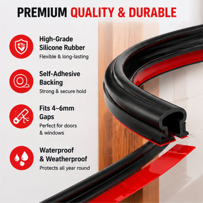 Premium Silicone Door Seal Strip – 6M Weatherproof Noise & Draught Blocker