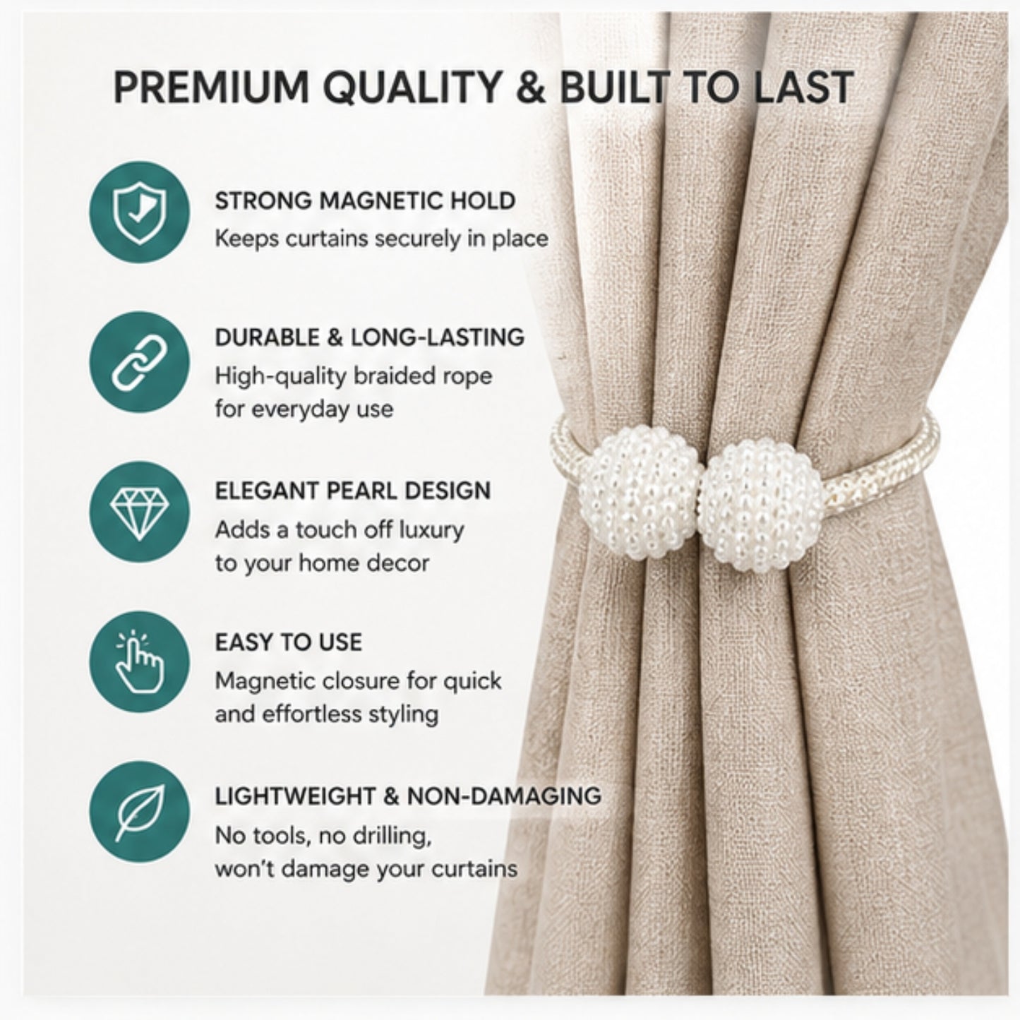 Pearl Magnetic Curtain Tiebacks (Set of 2)