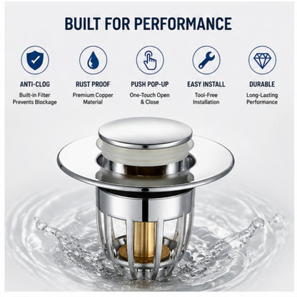 Push Button Pop-Up Drain Stopper for Sink & Bathtub