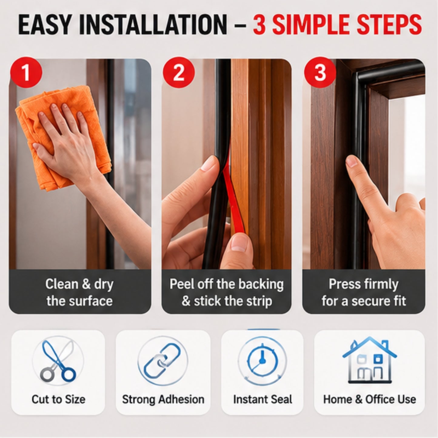 Premium Silicone Door Seal Strip – 6M Weatherproof Noise & Draught Blocker