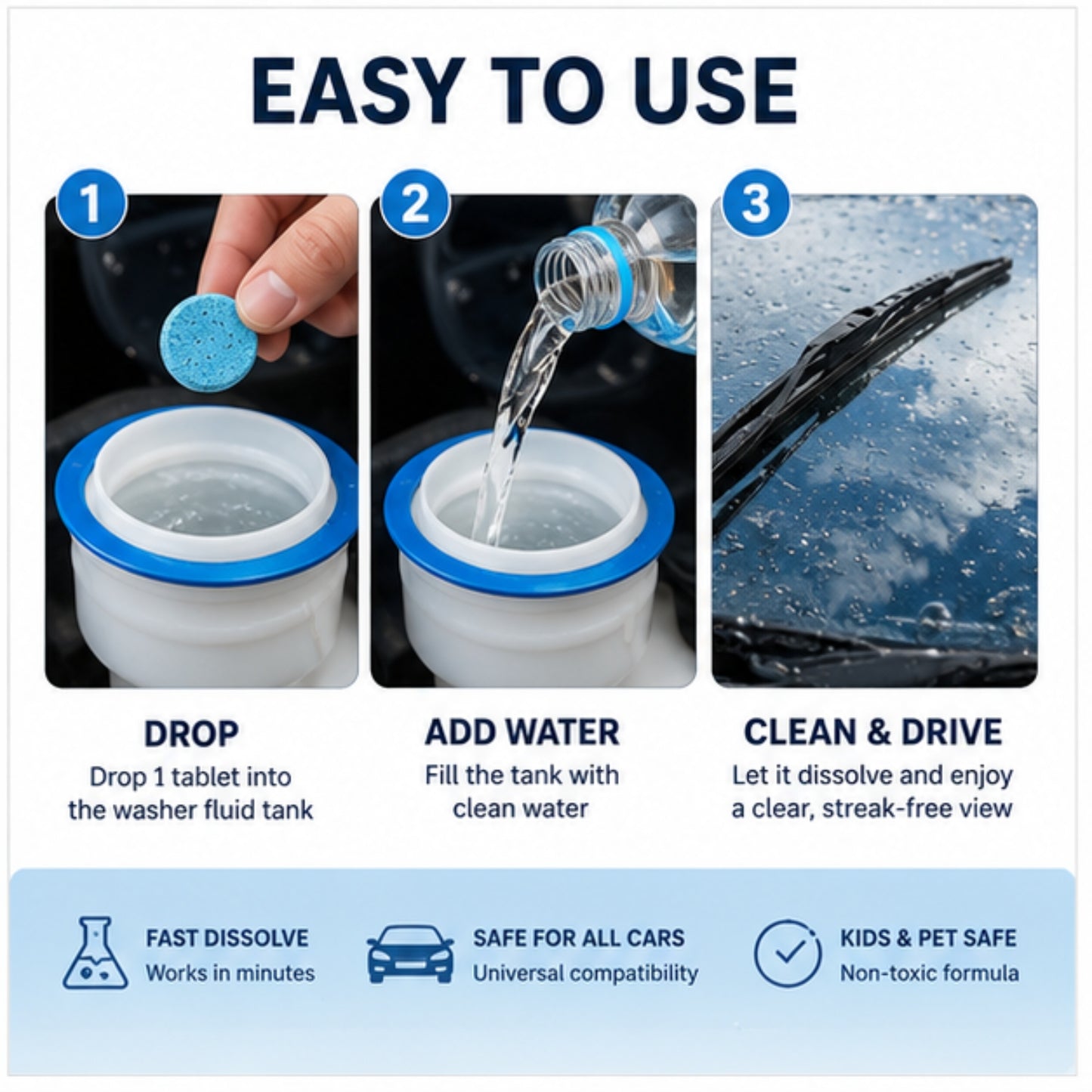 100PCS CrystalClear Windshield Washer Tablets