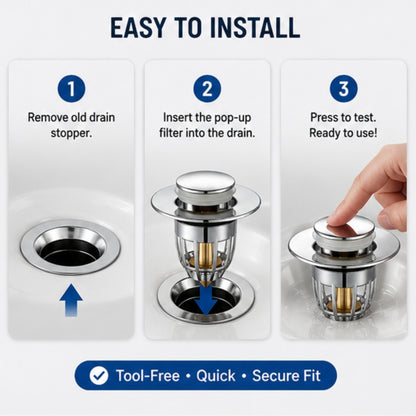 Push Button Pop-Up Drain Stopper for Sink & Bathtub