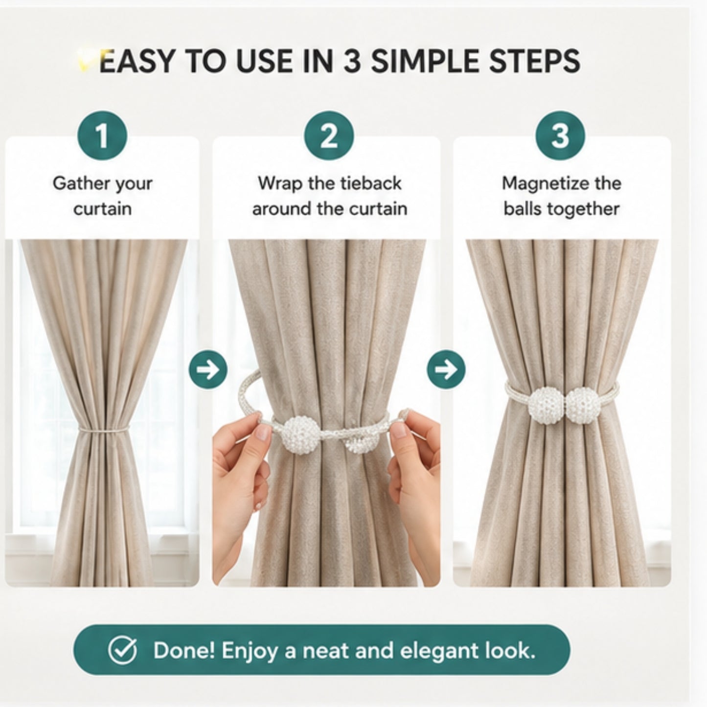 Pearl Magnetic Curtain Tiebacks (Set of 2)