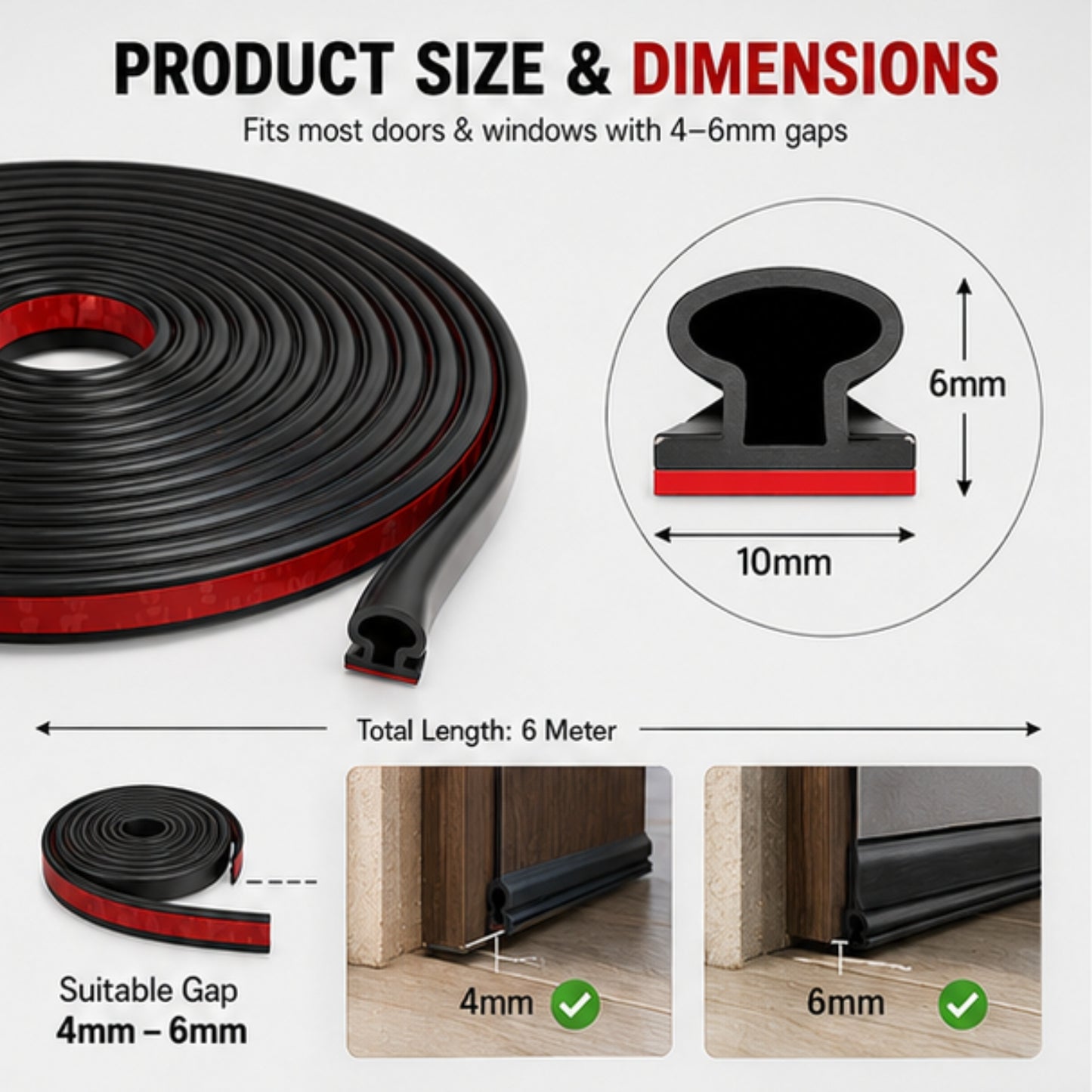 Premium Silicone Door Seal Strip – 6M Weatherproof Noise & Draught Blocker