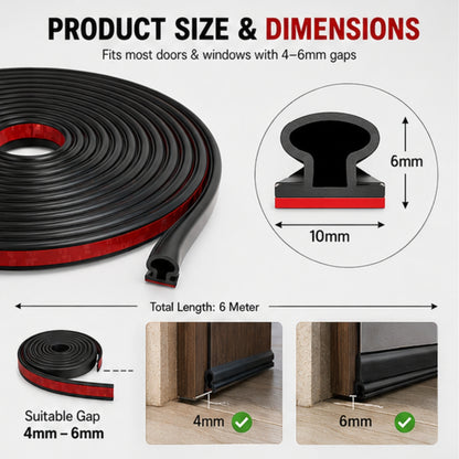 Premium Silicone Door Seal Strip – 6M Weatherproof Noise & Draught Blocker