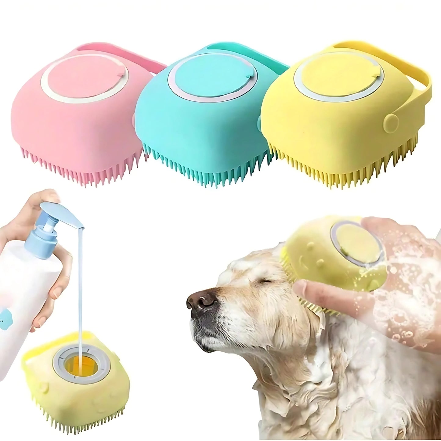 Silicone Pet Bath Built-In Soap Brush