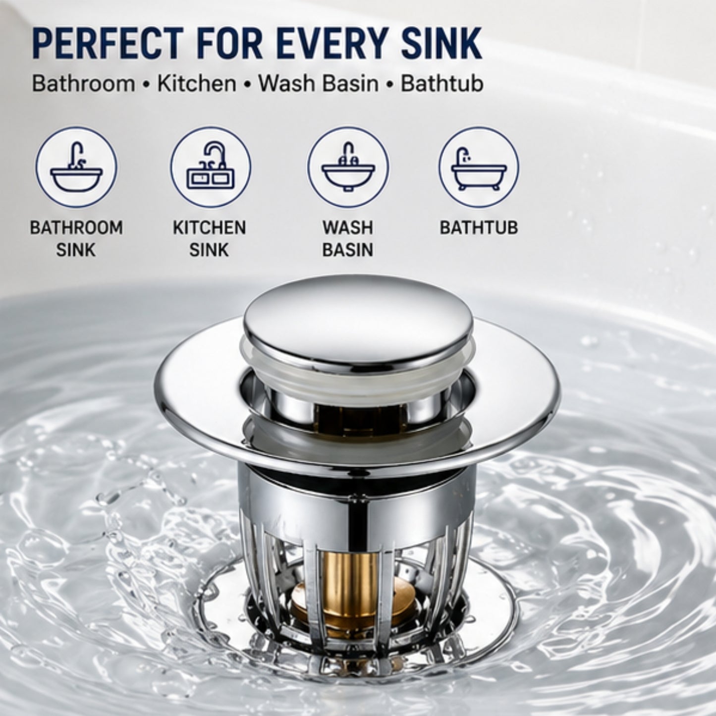 Push Button Pop-Up Drain Stopper for Sink & Bathtub