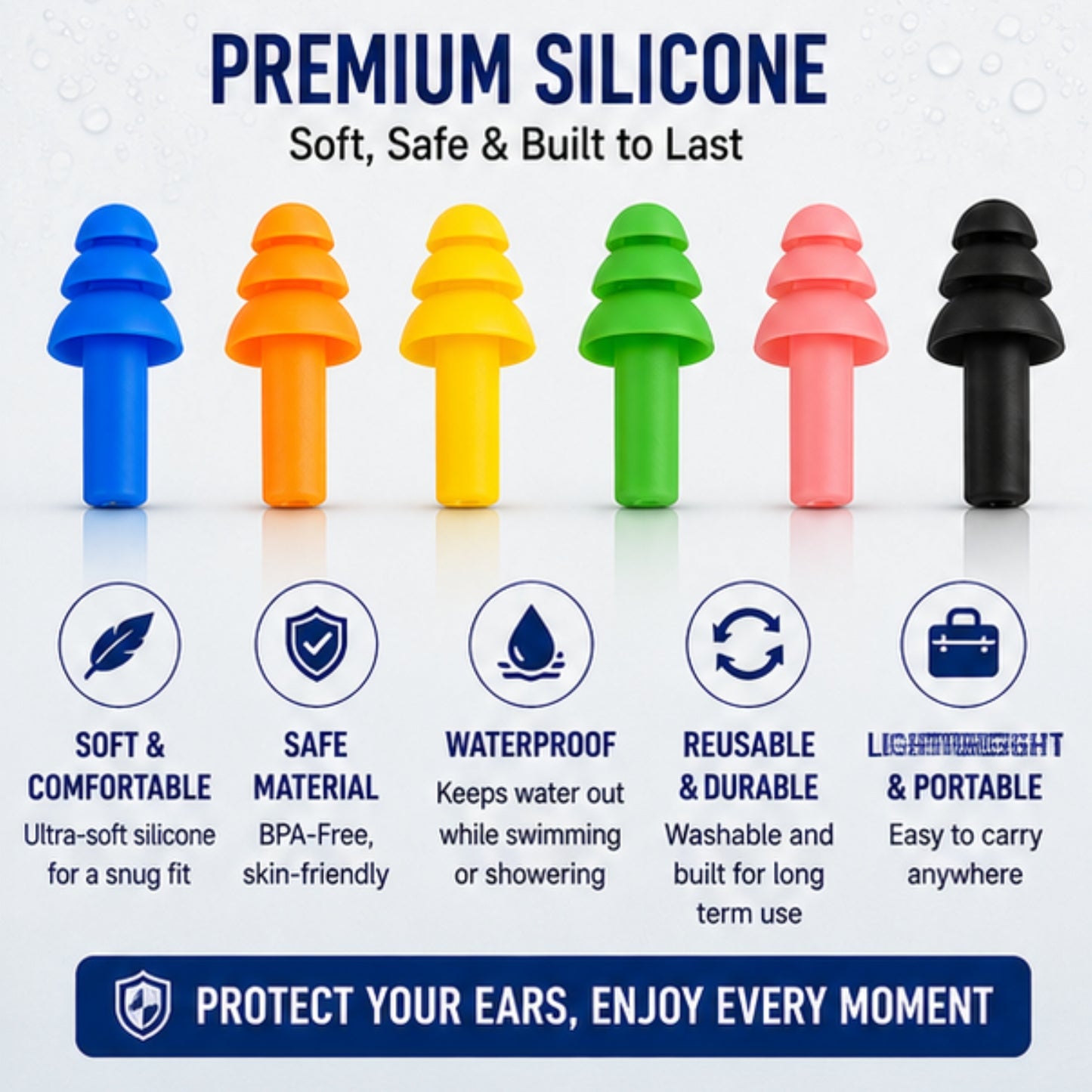 Reusable Silicone Noise-Reducing Ear Plugs – 5 Pair Set