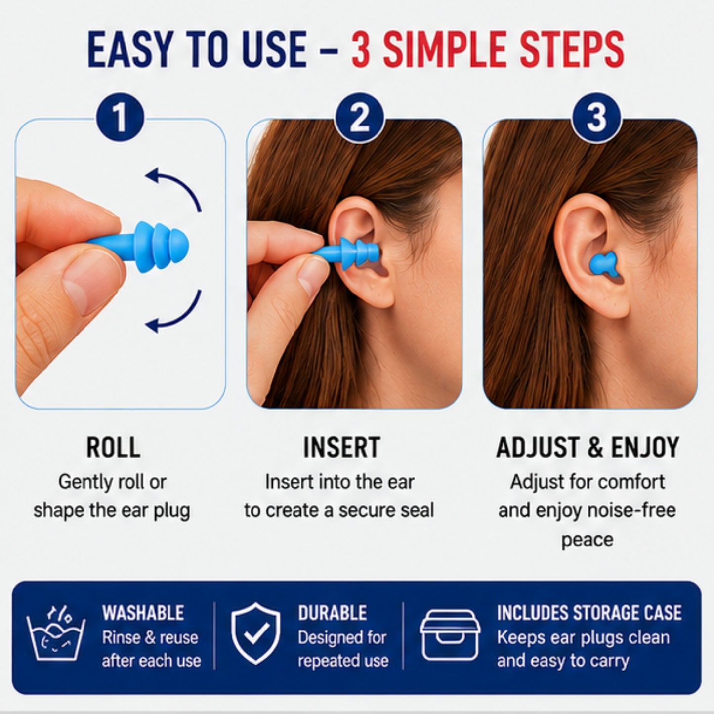 Reusable Silicone Noise-Reducing Ear Plugs – 5 Pair Set