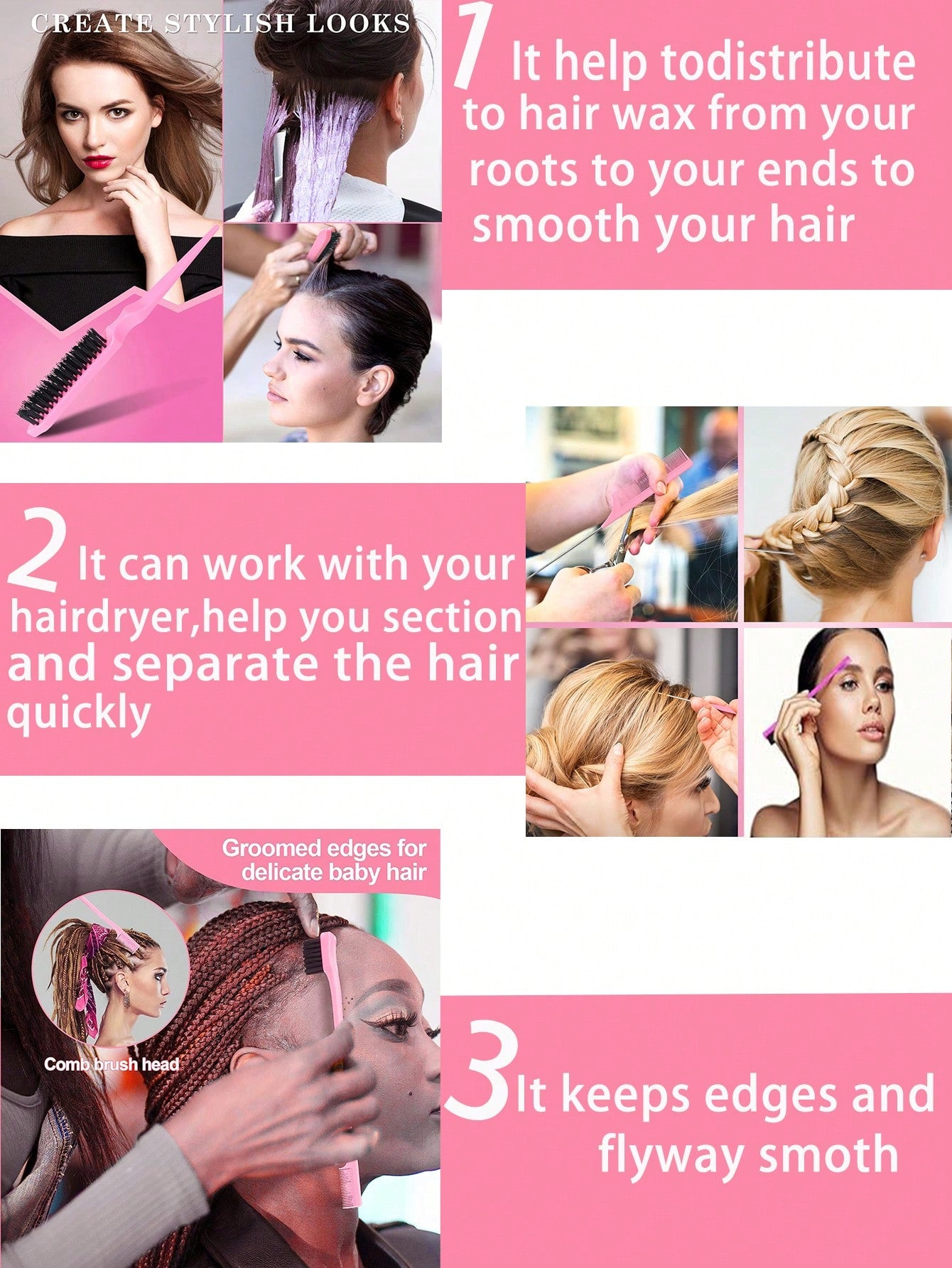 4 Pcs Hair Wax Stick Styling Comb Kit