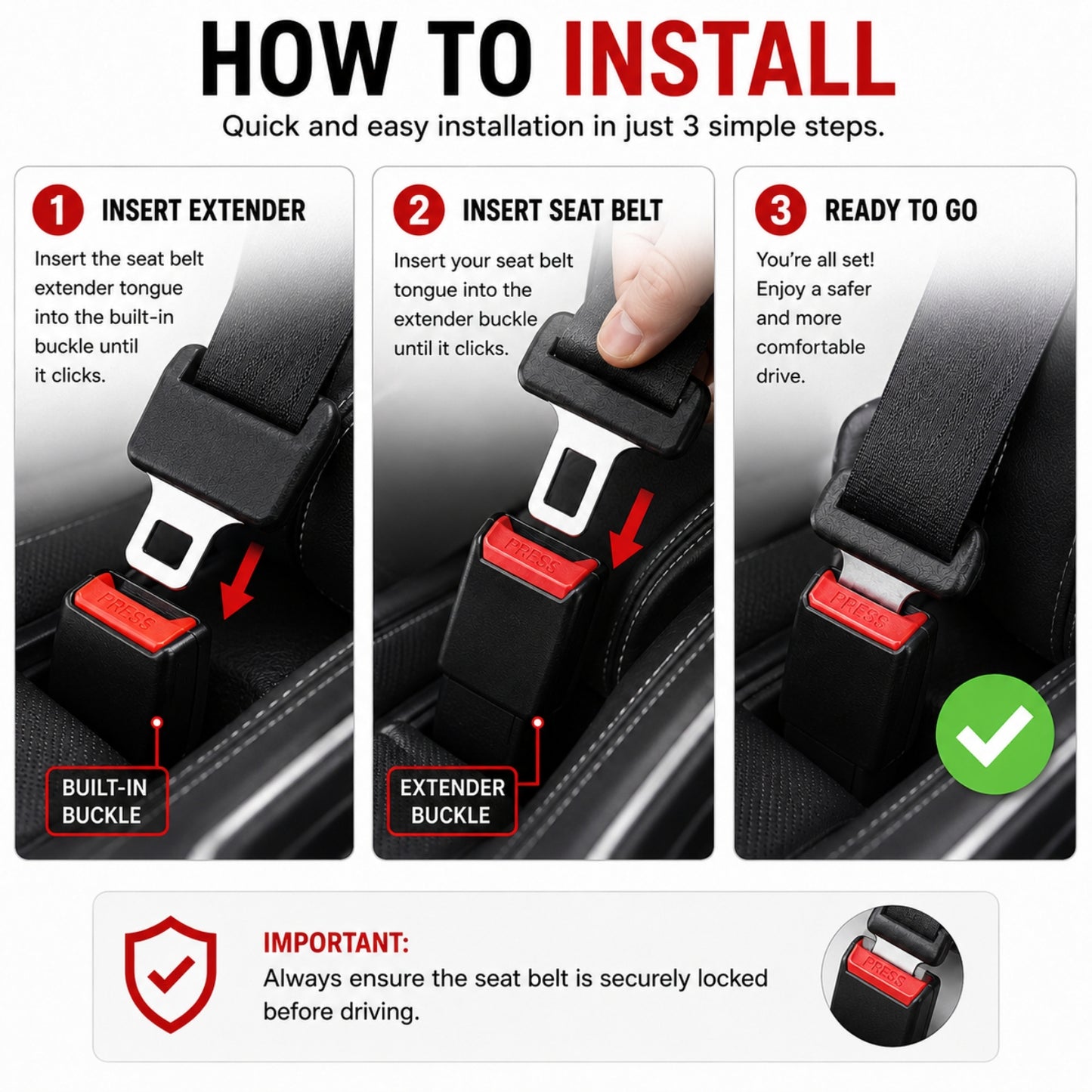 2-Pack Car Seat Belt Clip Extender
